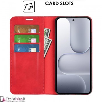 Dirbtinės odos atverčiamas dėklas su skyreliais - raudonas (Huawei Honor 600 Lite) Dirbtinės odos atverčiamas dėklas su skyreliais - raudonas (Huawei Honor 600 Lite)